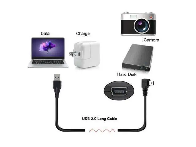 Alt view image 5 of 7 - HKCY U2-057-RI-3.0M Mini USB B Type 5pin Male Right Angled 90 Degree to USB 2.0 Male Data Cable with Ferrite 3.0m