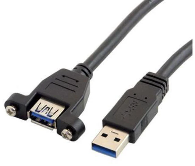 Alt view image 3 of 6 - USB 3.0 A Type Male to Female Extension Cable with Panel Mount screws 50cm U3-035-0.5M