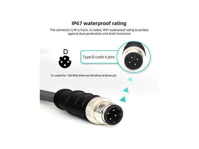 Alt view image 4 of 7 - M12 Type-D D-coded 4Pin Male to RJ45 Cat5e Male Cable Lan Ethernet Network Industrial Applications IP67 Patch Cord