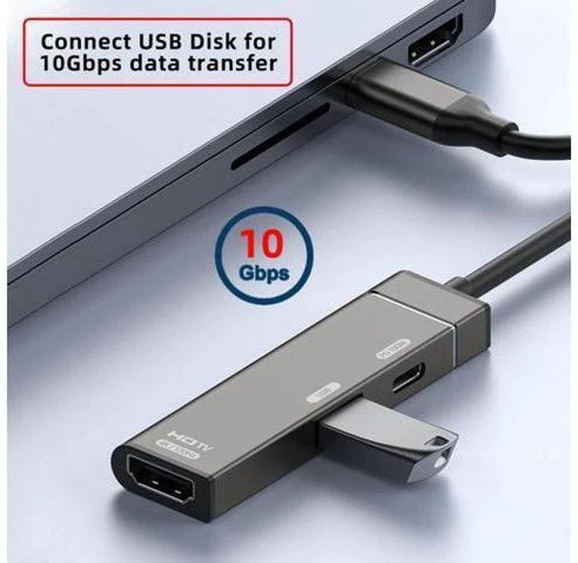 Alt view image 4 of 7 - USB-C Type-C to HDMI 4K@120hz USB 3.0 OTG Converter HDTV Multiport Adapter with Female PD 100W Power Port