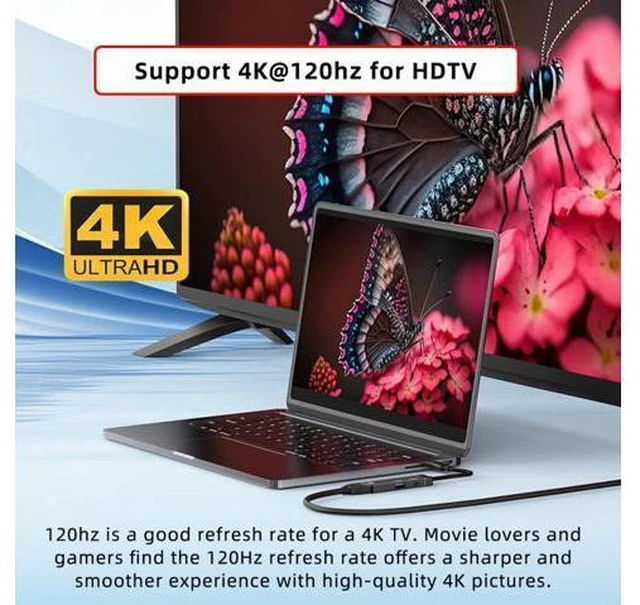 Alt view image 7 of 7 - USB-C Type-C to HDMI 4K@120hz USB 3.0 OTG Converter HDTV Multiport Adapter with Female PD 100W Power Port
