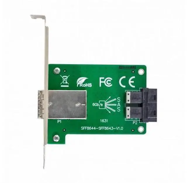 Main image of Dual Ports Mini SAS HD SFF-8644 To Internal SAS HD SFF-8643 PCBA Female Adapter With Low Profile Bracket