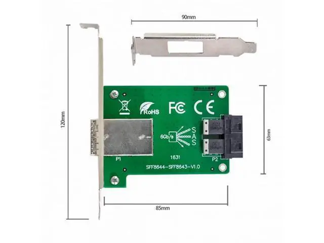 Alt view image 6 of 7 - Dual Ports Mini SAS HD SFF-8644 To Internal SAS HD SFF-8643 PCBA Female Adapter With Low Profile Bracket