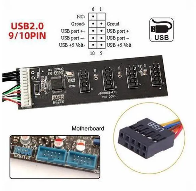 Alt view image 6 of 7 - USB 2.0 9pin 10pin Header 1 to 4 Female Splitter Extension Cable HUB with IDE 5V Power Connector Adapter Port Multilier