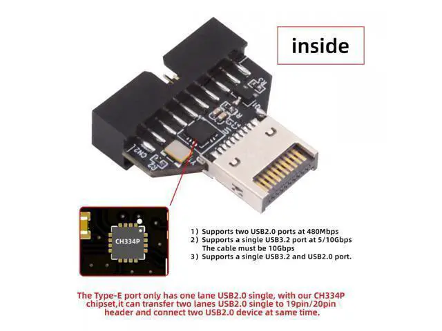 Alt view image 3 of 7 - Cable Overmold Type-E IDC Socket USB 3.1 Front Panel Header to USB 3.0 20Pin Header Extension Adapter with CH334P