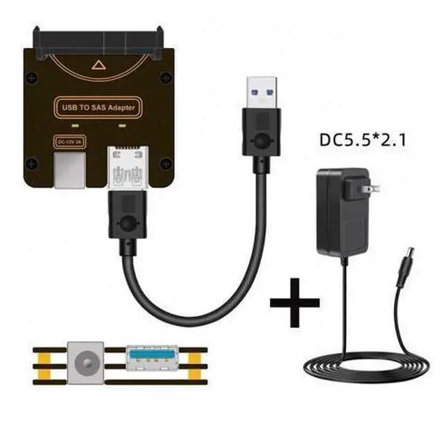 Main image of Chenyang SFF-8482 SAS 29Pin to USB 3.0 5Gbps Hard Disk Drive Raid Adapter with Chipset and Power Port (Need 12V/3A Power Supply)