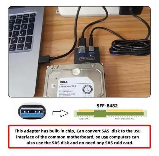 Alt view image 7 of 7 - SFF-8482 SAS 29Pin to USB 3.0 5Gbps Hard Disk Drive Raid Adapter with Chipset and Power Port (Need 12V/3A Power Supply)
