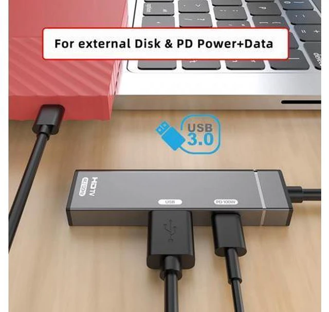 Alt view image 6 of 7 - USB-C Type-C to HDMI 4K@120hz USB 3.0 OTG Converter HDTV Multiport Adapter with Female PD 100W Power Port