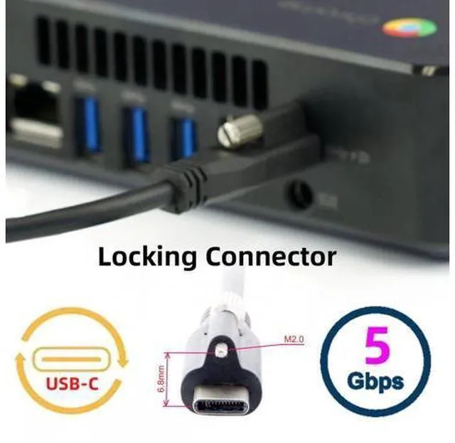 Alt view image 2 of 7 - USB 3.1 Type-C Locking to Locking USB-C Data Power Cable for Camera With Single Panel Mount Screw Connector (3.0m)