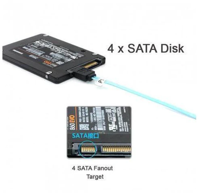 Alt view image 6 of 7 - HKCY SF-009 Internal SAS 4 SATA Host to 4 SATA 7pin Target Hard Disk 6Gbps Data Server Raid Cable 50cm
