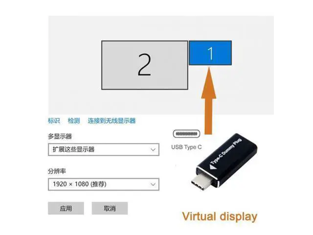 Alt view image 5 of 6 - SM CY Virtual Display Adapter USB-C Type-C DDC EDID Dummy Plug Headless Ghost Display Emulator 1920x1080p@60Hz