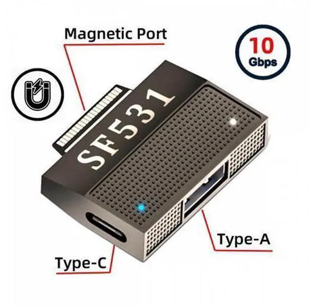 Alt view image 6 of 7 - Magnetic to USB3.1 Type-A & 15V Type-C USB-C Data Charge Adapter SF531 for Surface Pro9 Pro8 Pro7 Pro6 Pro X Go Book