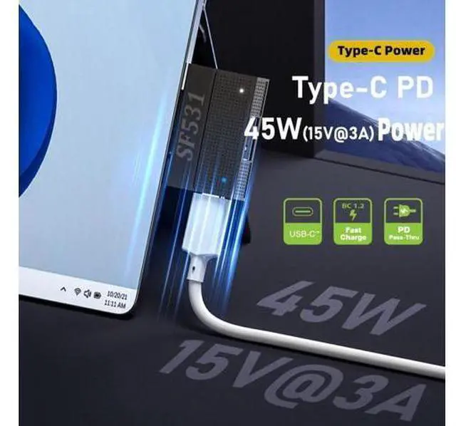 Alt view image 3 of 7 - Magnetic to USB3.1 Type-A & 15V Type-C USB-C Data Charge Adapter SF531 for Surface Pro9 Pro8 Pro7 Pro6 Pro X Go Book