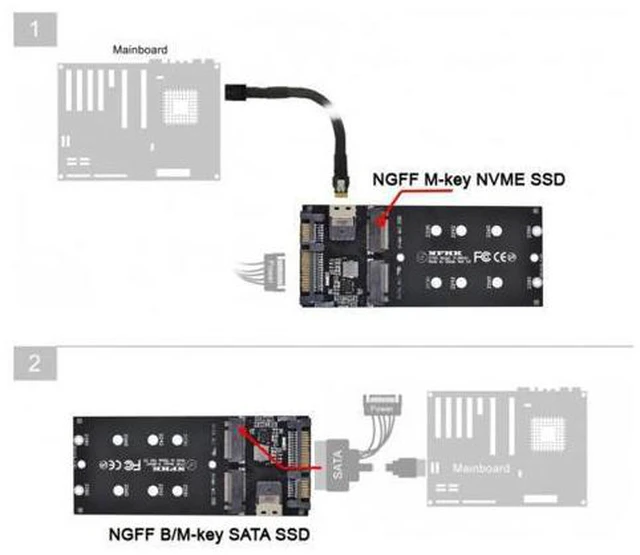 Alt view image 5 of 7 - SFF-8654 Cable & Card U2 Kit NGFF M-Key to Slimline SAS NVME PCIe SSD SATA Adapter for Mainboard