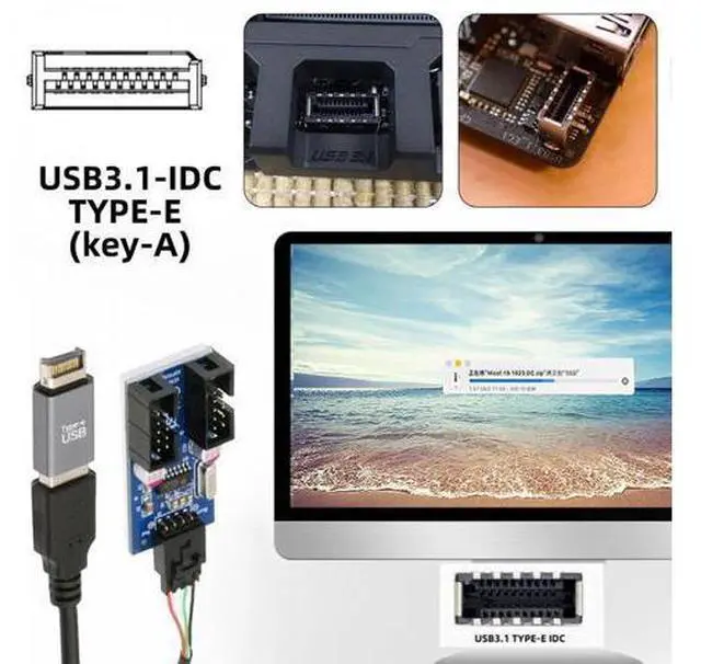 Alt view image 3 of 7 - USB 3.1 Front Panel Header Male Type-E to USB 2.0 Type-A Male 1 to 2 Female Motherboard 9pin 10pinHeader HUB Adapter Port Multiplier