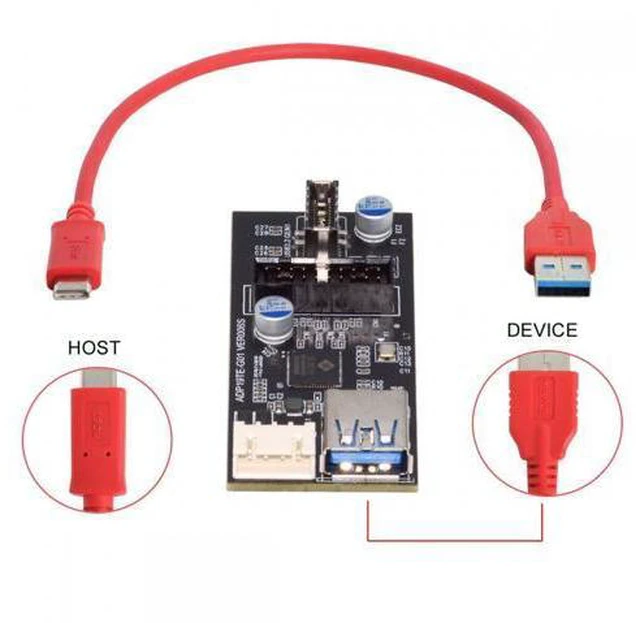 Alt view image 4 of 7 - Cable Type-C USB-C & 19/20Pin Header to USB 3.0 20Pin & Type-E Dual Ports Female PCBA Type Adapter Splitter HUB 5Gbps