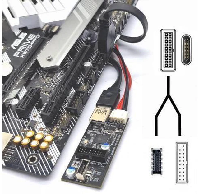 Alt view image 6 of 7 - Cable Type-C USB-C & 19/20Pin Header to USB 3.0 20Pin & Type-E Dual Ports Female PCBA Type Adapter Splitter HUB 5Gbps