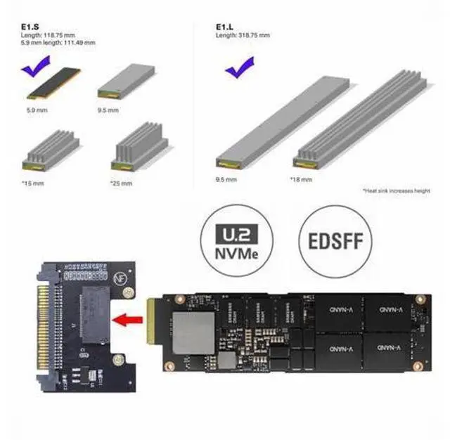 Alt view image 2 of 7 - U.2 SFF-8639 Host Adapter to NVMe Ruler 1U GEN-Z EDSFF 1C 4X Short SSD P4511 E1.S Carrier Adapter SF-072-1C