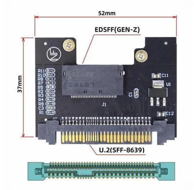 Alt view image 4 of 7 - U.2 SFF-8639 Host Adapter to NVMe Ruler 1U GEN-Z EDSFF 1C 4X Short SSD P4511 E1.S Carrier Adapter SF-072-1C
