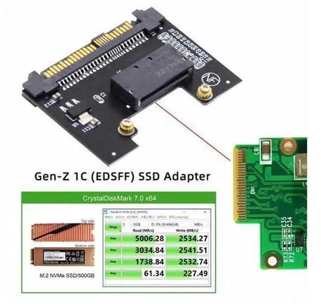 Alt view image 6 of 7 - U.2 SFF-8639 Host Adapter to NVMe Ruler 1U GEN-Z EDSFF 1C 4X Short SSD P4511 E1.S Carrier Adapter SF-072-1C