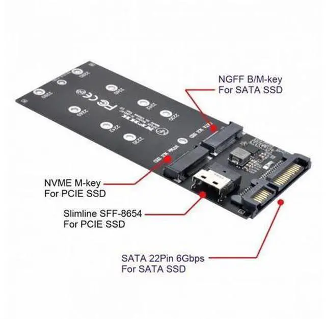 Alt view image 4 of 7 - SFF-8654 Cable Card U2 Kit NGFF M-Key to Slimline SAS NVME PCIe SSD SATA Adapter for Mainboard SF-016+100