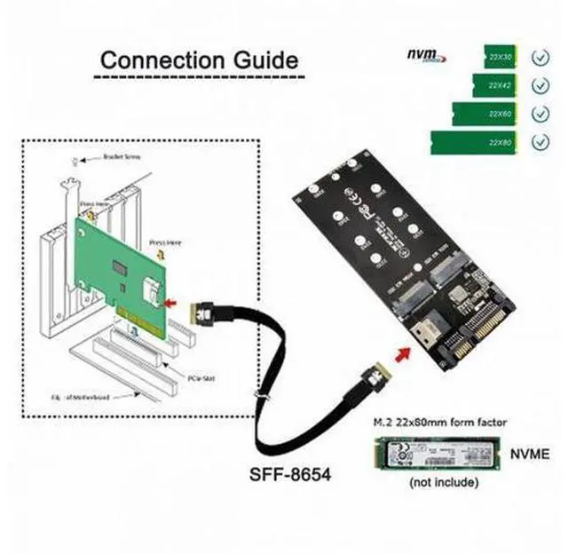 Alt view image 7 of 7 - SFF-8654 Cable Card U2 Kit NGFF M-Key to Slimline SAS NVME PCIe SSD SATA Adapter for Mainboard SF-016+100
