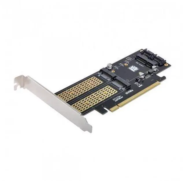 Alt view image 2 of 7 - HKCY SA-028 PCI Express PCI-E 3.0Dual SATA to NGFF NVME MSATA M-Key B/M-key SSD Card Adapter 3in1