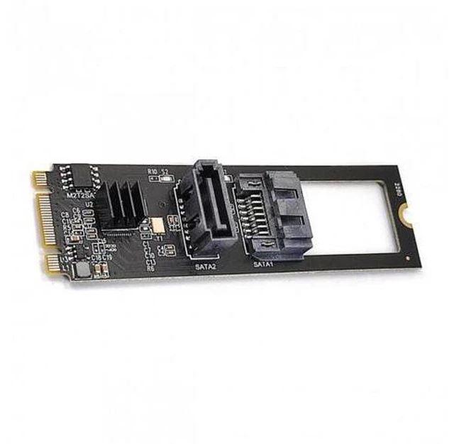 Main image of NGFF Key B+M PCI Express to SATA 3.0 6Gbps Dual Ports Vertical Horizontal Adapter Converter Hard Drive Extension Card JMB582 2280