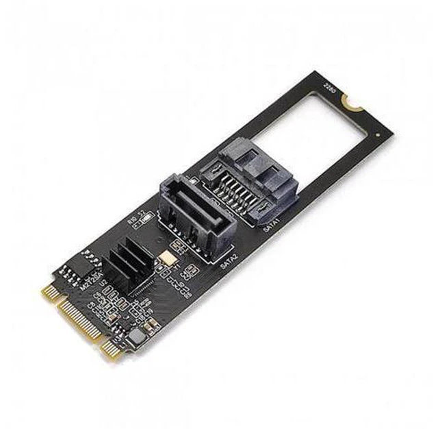 Alt view image 3 of 7 - NGFF Key B+M PCI Express to SATA 3.0 6Gbps Dual Ports Vertical Horizontal Adapter Converter Hard Drive Extension Card JMB582 2280