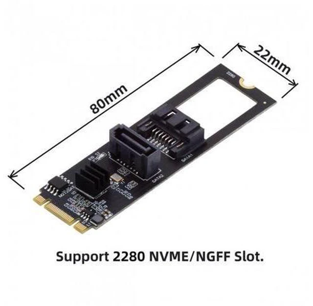 Alt view image 7 of 7 - NGFF Key B+M PCI Express to SATA 3.0 6Gbps Dual Ports Vertical Horizontal Adapter Converter Hard Drive Extension Card JMB582 2280