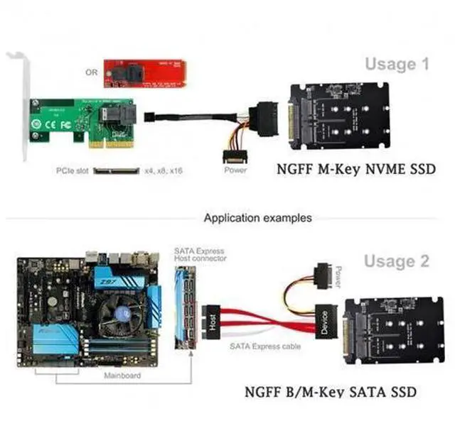 Alt view image 7 of 7 - SFF-8639 NVME U.2 to Combo NGFF M.2 M-key SATA PCIe SSD Adapter for Mainboard Replace SSD 750 p3600 p3700