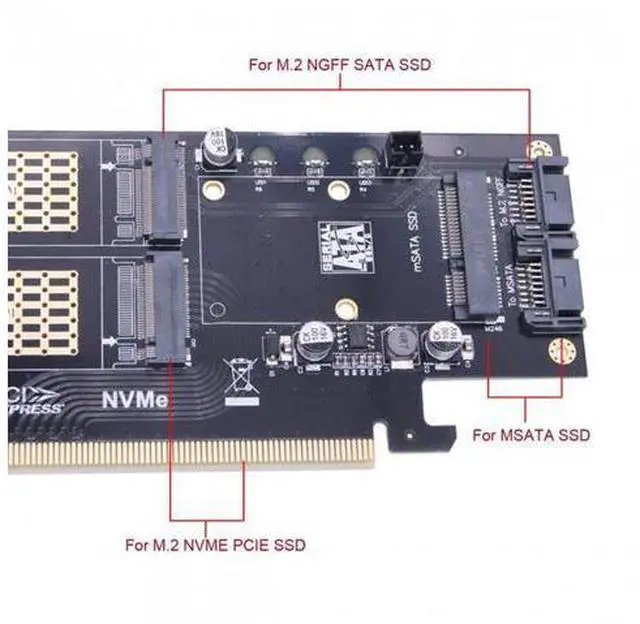 Alt view image 7 of 7 - HKCY SA-028 PCI Express PCI-E 3.0Dual SATA to NGFF NVME MSATA M-Key B/M-key SSD Card Adapter 3in1