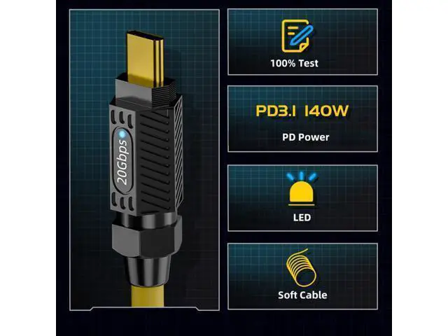 Alt view image 7 of 7 - 1.8M Stretch Coiled USB-C USB4 Cable 20Gbps 140W 8K for Gaming Keyboard Mouse Type-C Male to Male Cable Power & Data