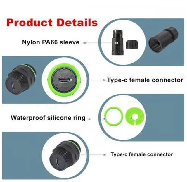 Alt view image 4 of 7 - M20 Locking IP68 Waterproof Type-C 10Gbps USB3.1 Female to USB-C Female Extension Adapter Coupler