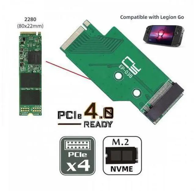 Alt view image 4 of 7 - NGFF NVME M-Key 22x42mm to 22x80mm Male to Female Extension SSD Adapter Compatible with Legion Go Game Boy