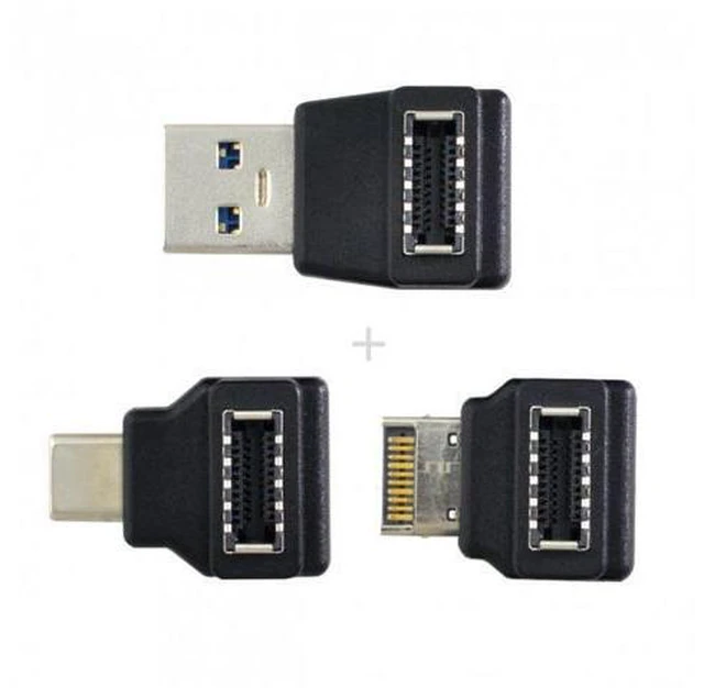 Alt view image 6 of 6 - HKCY UC-013 3pcs USB 3.1 Front Panel Header Female Type-E to Male Type-AType-C USB-C Motherboard Extension Data Angled Adapter