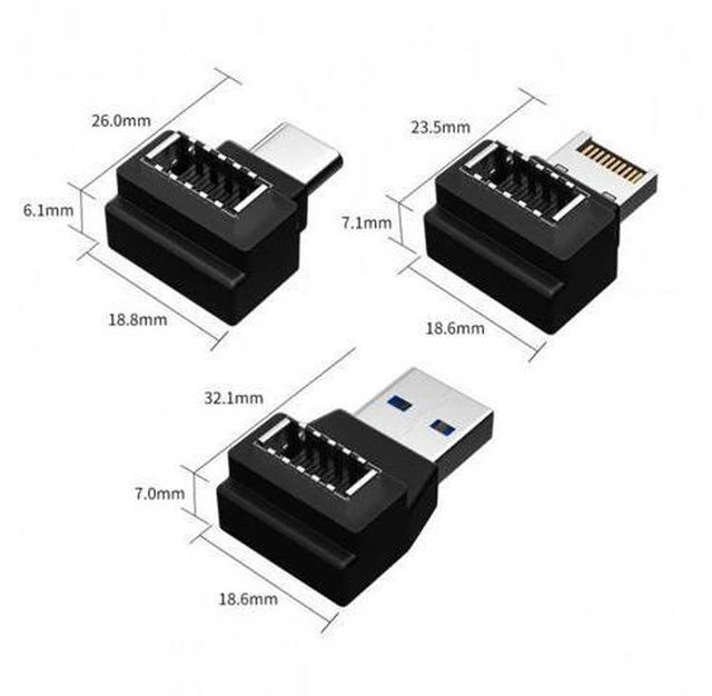 Alt view image 3 of 6 - HKCY UC-013 3pcs USB 3.1 Front Panel Header Female Type-E to Male Type-AType-C USB-C Motherboard Extension Data Angled Adapter