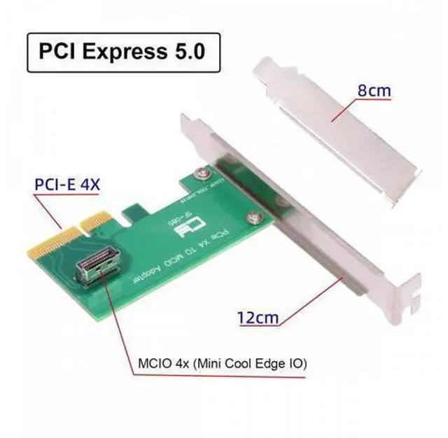 Alt view image 2 of 7 - PCI-Express 5.0 4.0 4X to MCIO Mini Cool Edge IO Female Host Adapter for PCIe Nvme U.2 SSD