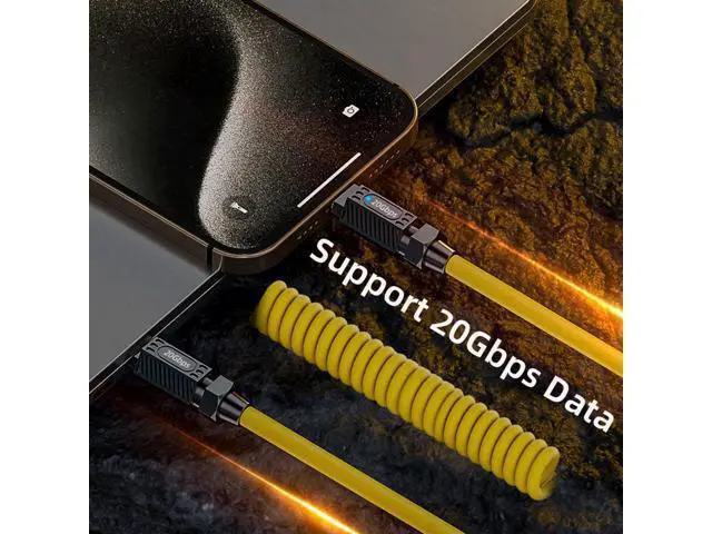 Alt view image 6 of 7 - 1.8M Stretch Coiled USB-C USB4 Cable 20Gbps 140W 8K for Gaming Keyboard Mouse Type-C Male to Male Cable Power & Data