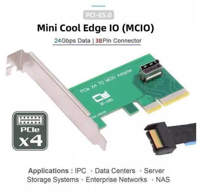 Alt view image 5 of 7 - PCI-Express 5.0 4.0 4X to MCIO Mini Cool Edge IO Female Host Adapter for PCIe Nvme U.2 SSD