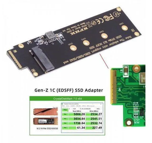 Alt view image 2 of 7 - NVMe NGFF M-key 4X to PCI-E Ruler 1U GEN-Z EDSFF Short SSD E1.S Host Carrier Adapter