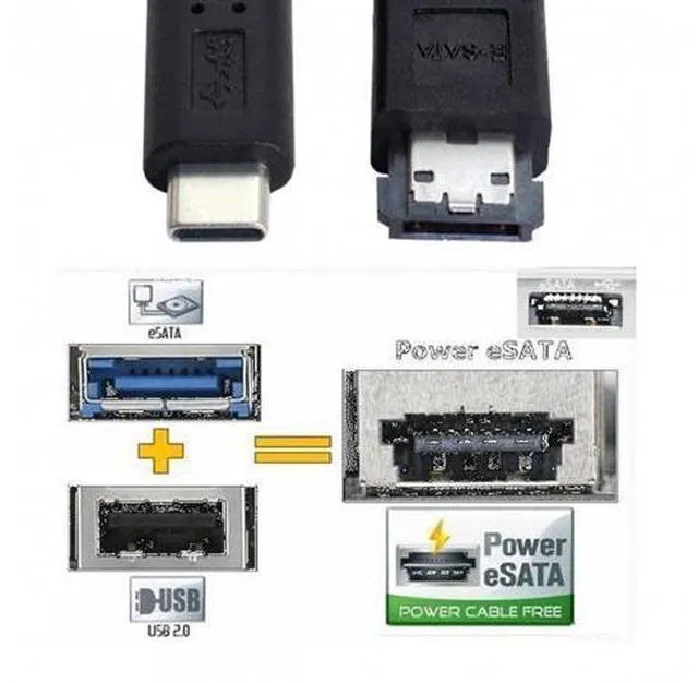 Alt view image 6 of 7 - SM USB-C Type-C to Power Over eSATA DC5V Adapter USB3.0 to HDD/SSD/ODD eSATAp Converter