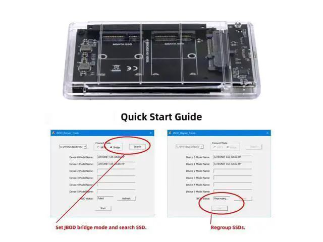 Alt view image 6 of 7 - HKCY Dual MSATA Mini-SATA SSD Card JBOD Raid0 Span Bridge to USB3.0 Type-C USB-C 2.5inch SATA Combo Enclosure