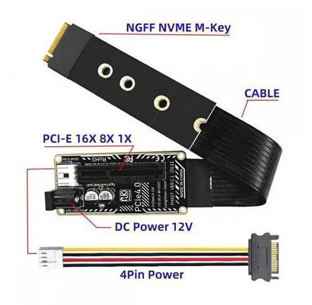 Alt view image 2 of 7 - M.2 NGFF NVMe M-Key to PCI-E X1 X4 X8 X16 Cable Graphics Card Extension Adapter PCI-Express for M2 2260 2280