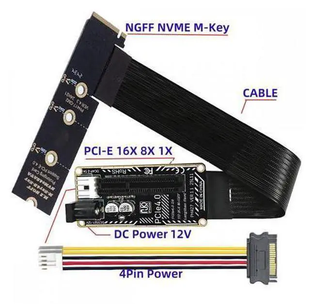 Alt view image 2 of 7 - M.2 NGFF NVMe M-Key Right Angled Type 90 Degree to PCI-E X1 X4 X8 X16 Cable Graphics Card Extension Adapter PCI-Express for M2 2260 2280