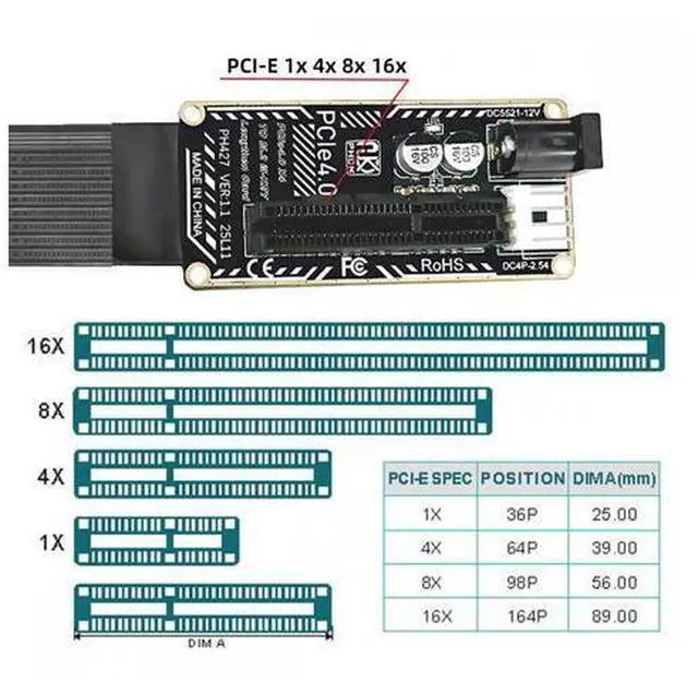 Alt view image 4 of 7 - M.2 NGFF NVMe M-Key Right Angled Type 90 Degree to PCI-E X1 X4 X8 X16 Cable Graphics Card Extension Adapter PCI-Express for M2 2260 2280