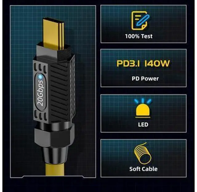 Alt view image 6 of 7 - 1.0M Ultra Soft High Flex USB-C USB4 Cable 20Gbps 140W 8K for Gaming Keyboard Mouse Type-C Male to Male Cable Power & Data