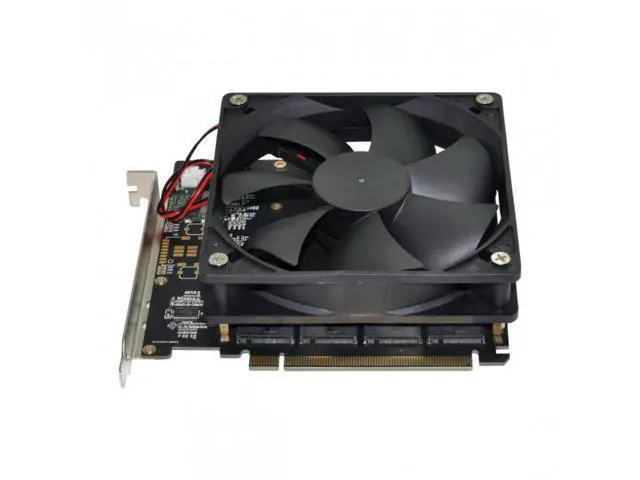 Alt view image 3 of 7 - SM 4X NVME M.2 AHCI to PCI-E Express 3.0 Gen3 X16 Raid Card with Fan VROC Raid0 Hyper Adapter