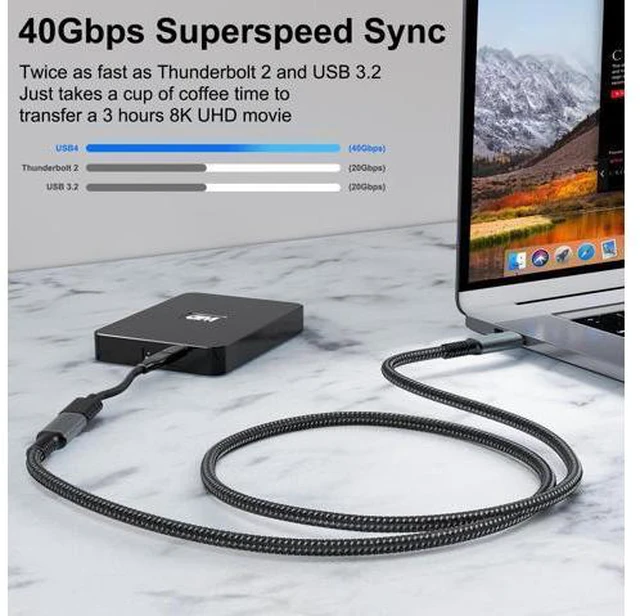 Alt view image 7 of 7 - USB4 Extension Cable Male to Female 40Gbps with 100W Charging and 8K@60Hz Compatible with Thunderbolt3/4