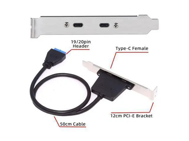 Alt view image 7 of 7 - HKCY USB3.0 Motherboard 19/20Pin to USB-C Type-C Dual Ports Female PCI-E Back Panel 5Gbps Cable